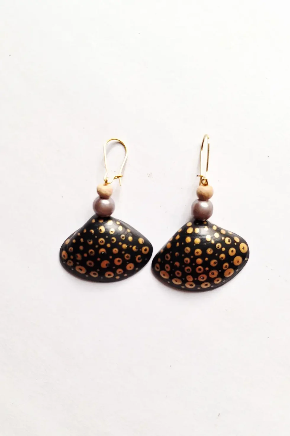 JOA Black Dotted Small Sea Shell Earrings, Hand Painted Earrings, Handcrafted Earrings For Women, Designer Earrings, Goa Earrings, Black Earring, Earrings Online, Sepia Stories, Jack Of All, Sustainable Jewellery, Hand Painted Earrings Jewelry,