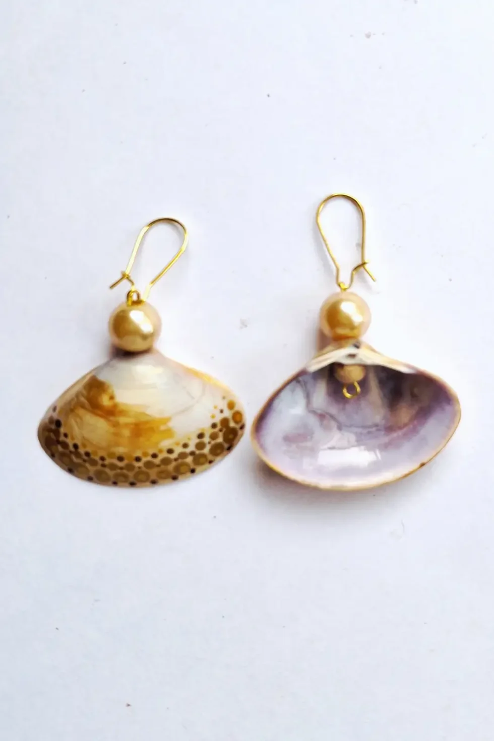 JOA Gold Border Dotted 1 Small Hand Painted Earrings, Sea Shell Earrings, Handcrafted Earrings, Artistic Earrings, Sustainable Jewellery, Goa Earrings, Hand Painted Earrings, Hand Painted Earrings Jewelry, Shell Earrings, Sustainable Jewellery, Sepia Stories, Jack Of All,