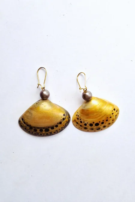 JOA Gold & Border Dotted Small Shell Goa Earrings, Handpainted Earrings, Women Earrings, Sea Shell Jewelry, Sustainable Jewellery, Hand Painted Earrings Jewelry, Handpainted Earrings, Shell Jewelry, Sepia Stories, Jack Of All,