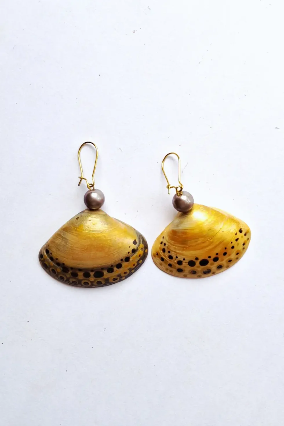 JOA Gold & Border Dotted Small Shell Goa Earrings, Handpainted Earrings, Women Earrings, Sea Shell Jewelry, Sustainable Jewellery, Hand Painted Earrings Jewelry, Handpainted Earrings, Shell Jewelry, Sepia Stories, Jack Of All,