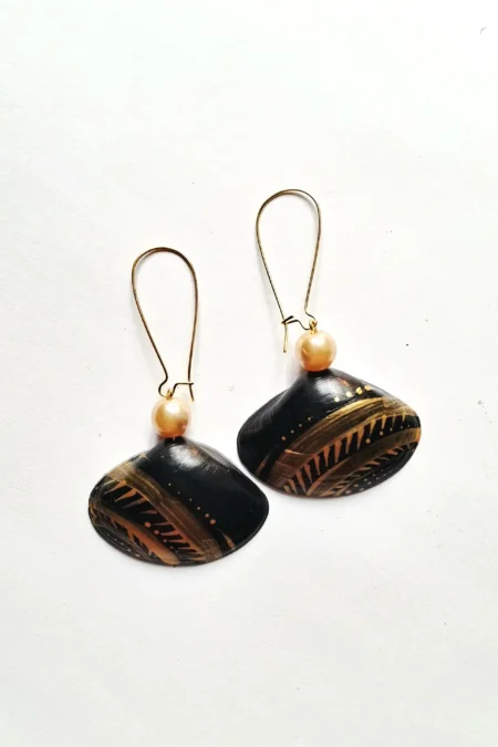 Joa Long Hoop B And G Small Creative Shell Earrings, Long Hoop Earrings, Hand Painted Earrings, Goa Earrings, Sustainable Jewellery, Shell Earrings, Hand Painted Earrings Jewelry, Sepia Stories, Jack Of All, Themed Earrings, Handcrafted Earrings For Women,