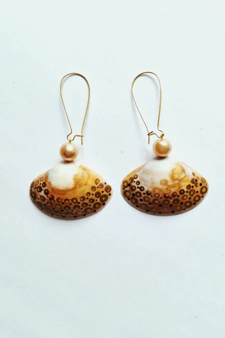 JOA Long Hoop Dotted Seashell Jewellery Goa, Sea Shell Earrings, Goa Earrings, Creative Earrings, Sustainable Jewellery, Hand Painted Earrings Jewelry, Sepia Stories, Jack Of All, Themed Earrings, Handcrafted Earrings For Women, Casual Earrings