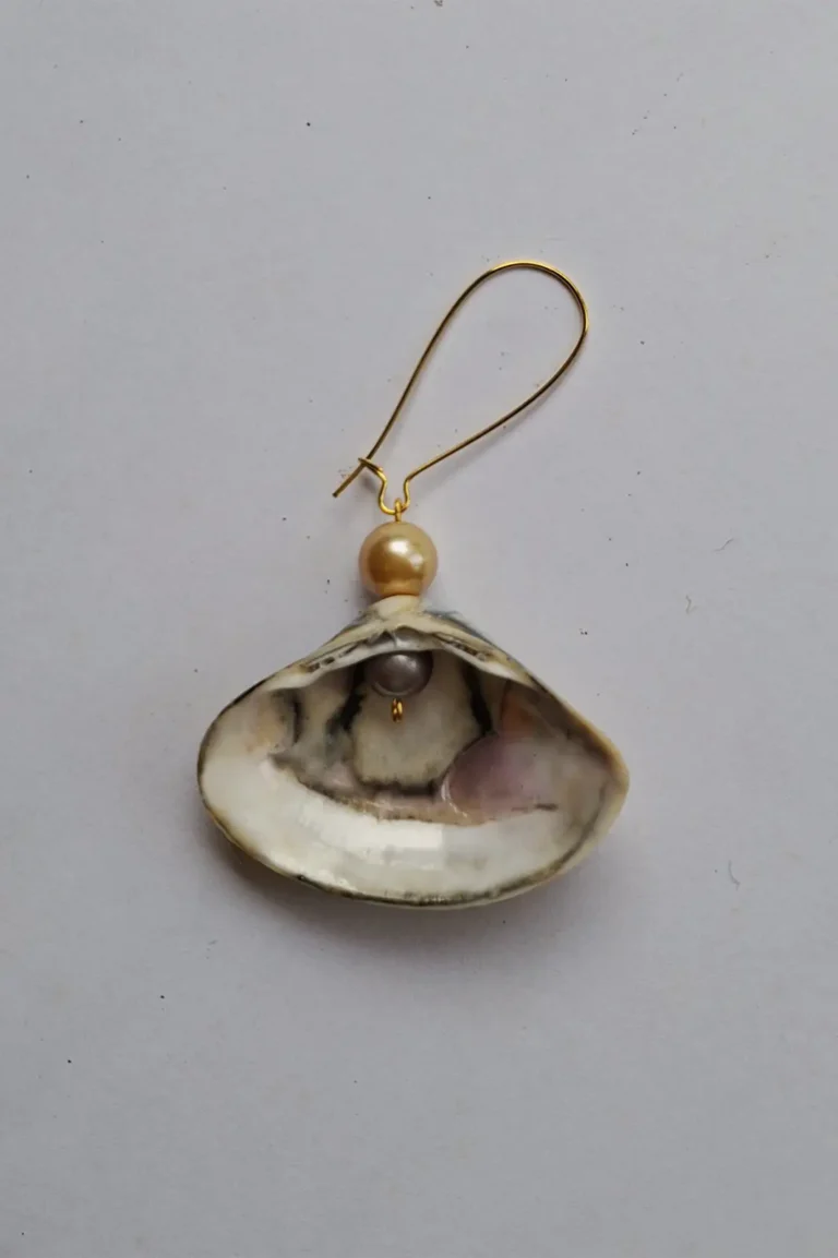 JOA Long Hoop Gold Border Dotted Sea Shell Earrings, Goa Earrings, Handcrafted Earrings, Handcrafted Earrings For Women, Hand Painted Earrings, Sepia Stories, Jack Of All, Themed Earrings, Casual Earrings, Sustainable Jewelry, Gold Earring