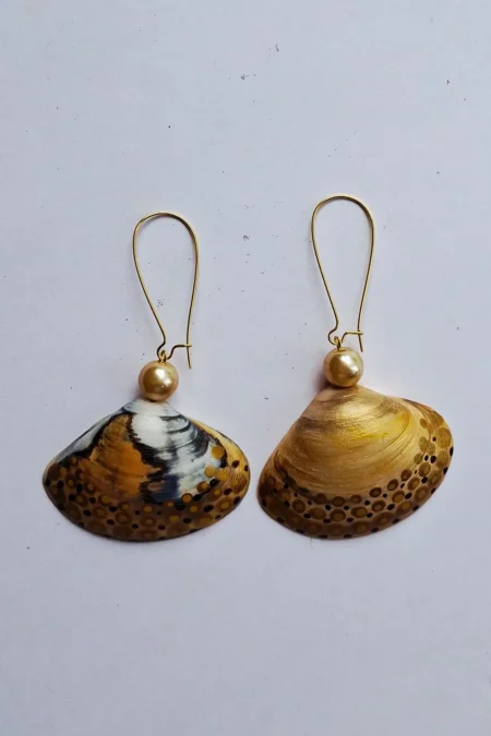 JOA Long Hoop Gold Border Dotted Goa Art Deco Earrings, Artistic Earrings, Sea Shell Earrings, Goa Earrings, Creative Earrings, Sustainable Jewellery, Sepia Stories, Jack Of All, Themed Earrings, Handcrafted Earrings For Women, Casual Earrings