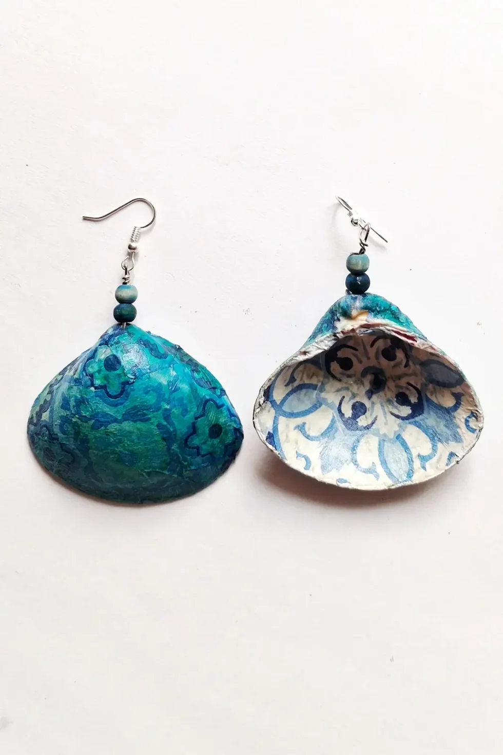 JOA Turquoise Mosaic Handmade Sustainable Jewellery, Hand Painted Earrings Jewelry, Shell Earrings, Sea Shell Earrings, Designer Earrings, Sepia Stories, Jack Of All, Themed Earrings, Casual Earrings, Sustainable Jewelry, Turquoise Earring