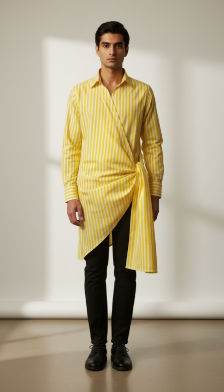SUNLIT WRAP COTTON SHIRT YELLOW