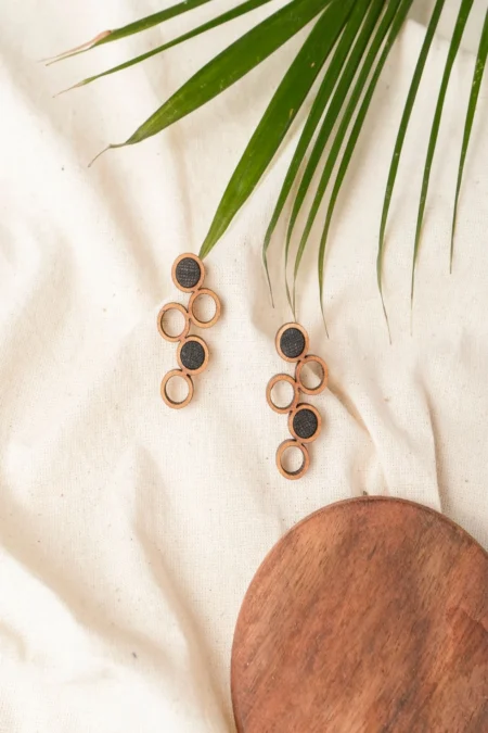 WHE Black and Brown Unity Repurposed Fabric and Wood Earring