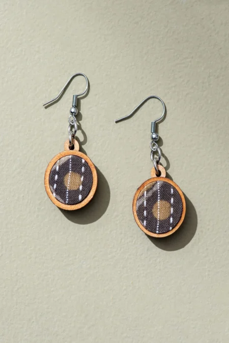 WHE BROWN FABRIC AND REPURPOSED WOOD EARRINGS