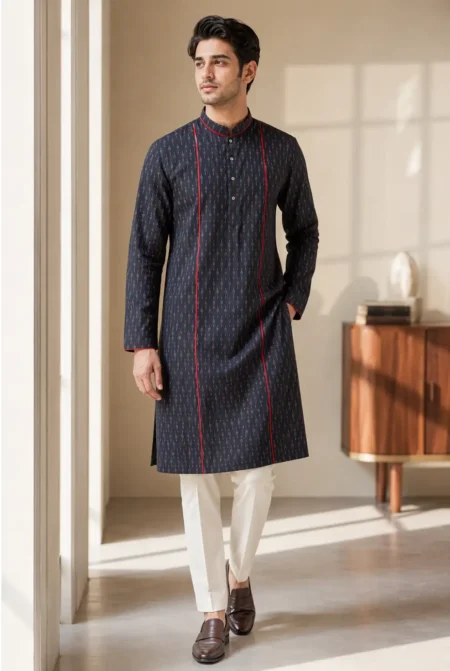 SAGA COTTON IKAT KURTA BLACK