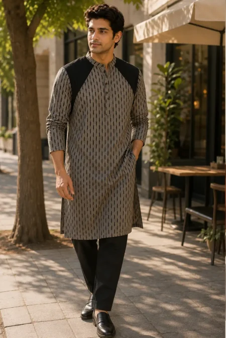 SAGA COTTON IKAT KURTA GREY